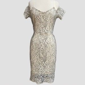 Romeo Juliet Couture Womens Dress Size L Beige Cream Black Floral Lace Bodycon